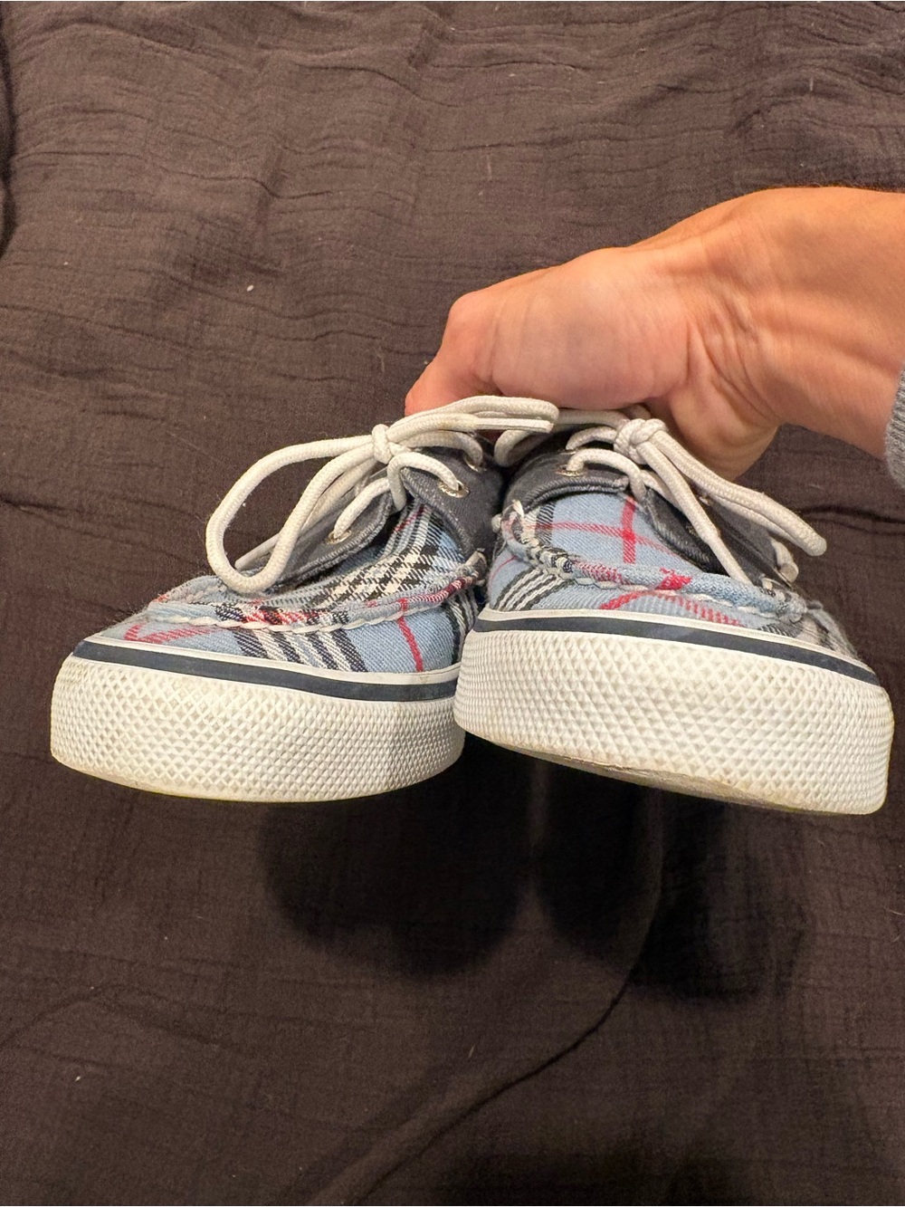 Women Sperry Top Slider  Blue Plaid Boat Shoes- Size 6 - Picture 5 of 10